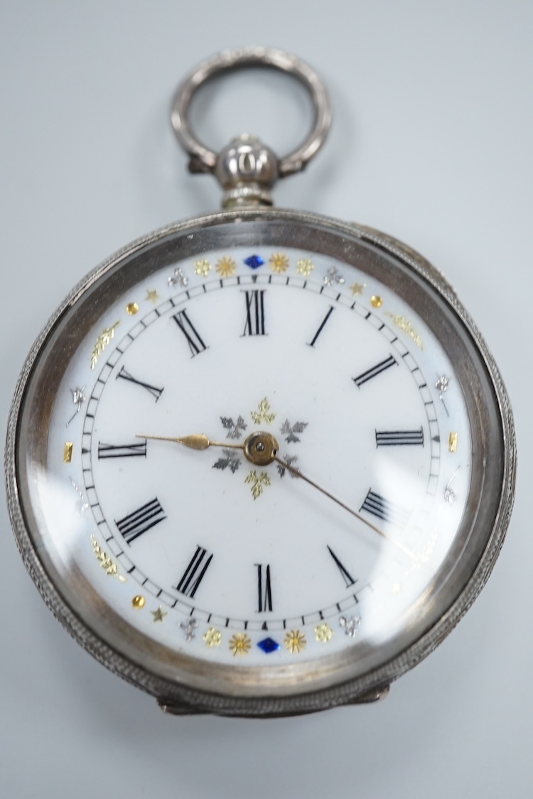 A late Victorian silver open faced pocket watch, by William Muir of Falkirk, with Roman dial and subsidiary seconds, together with an early 20th century silver pocket watch and a white metal fob watch.